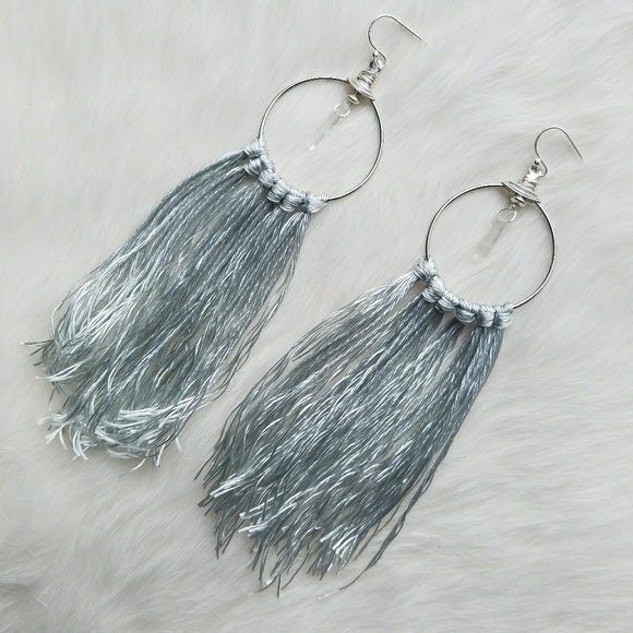 Earthen Temple Jewelry - Handmade Quartz Crystal silver fringe earrings